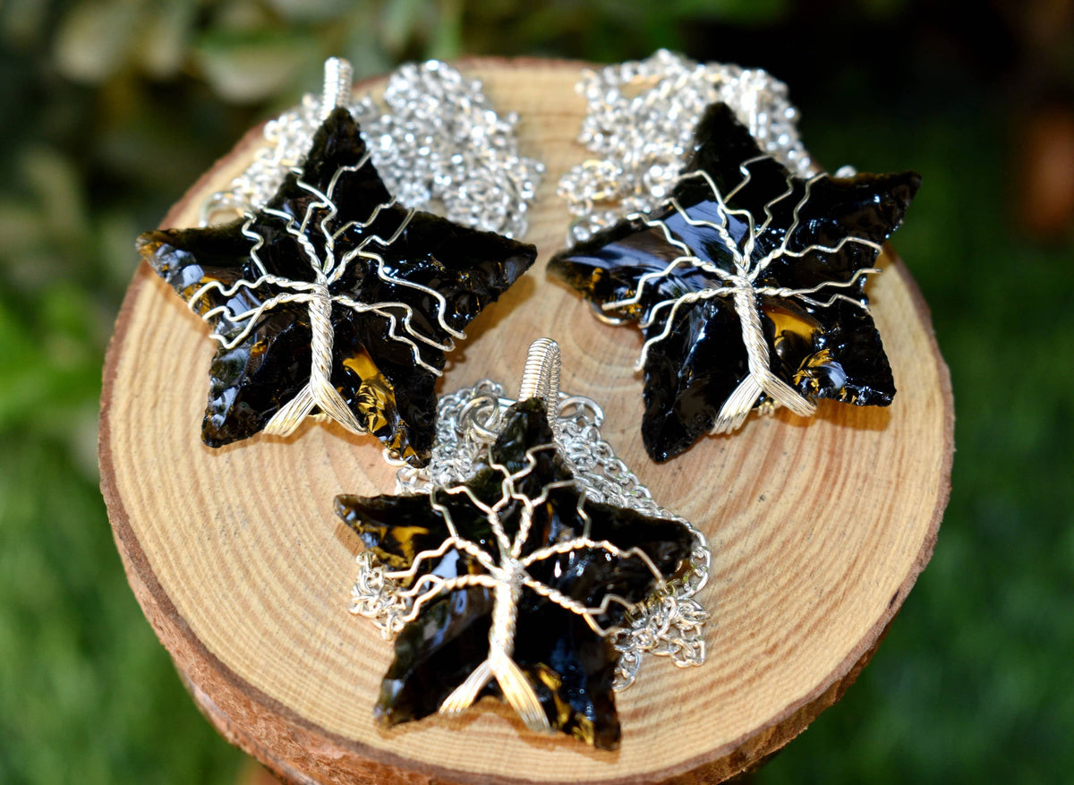 Black Obsidian Star Wire Wrapped Pendants, Silver Necklace with Chain DestGlow