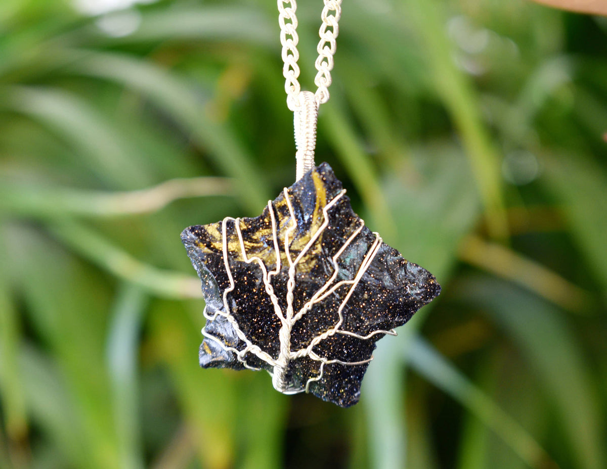 Blue Sandstone Star Wire Wrapped Pendants, Silver Necklace with Chain DestGlow