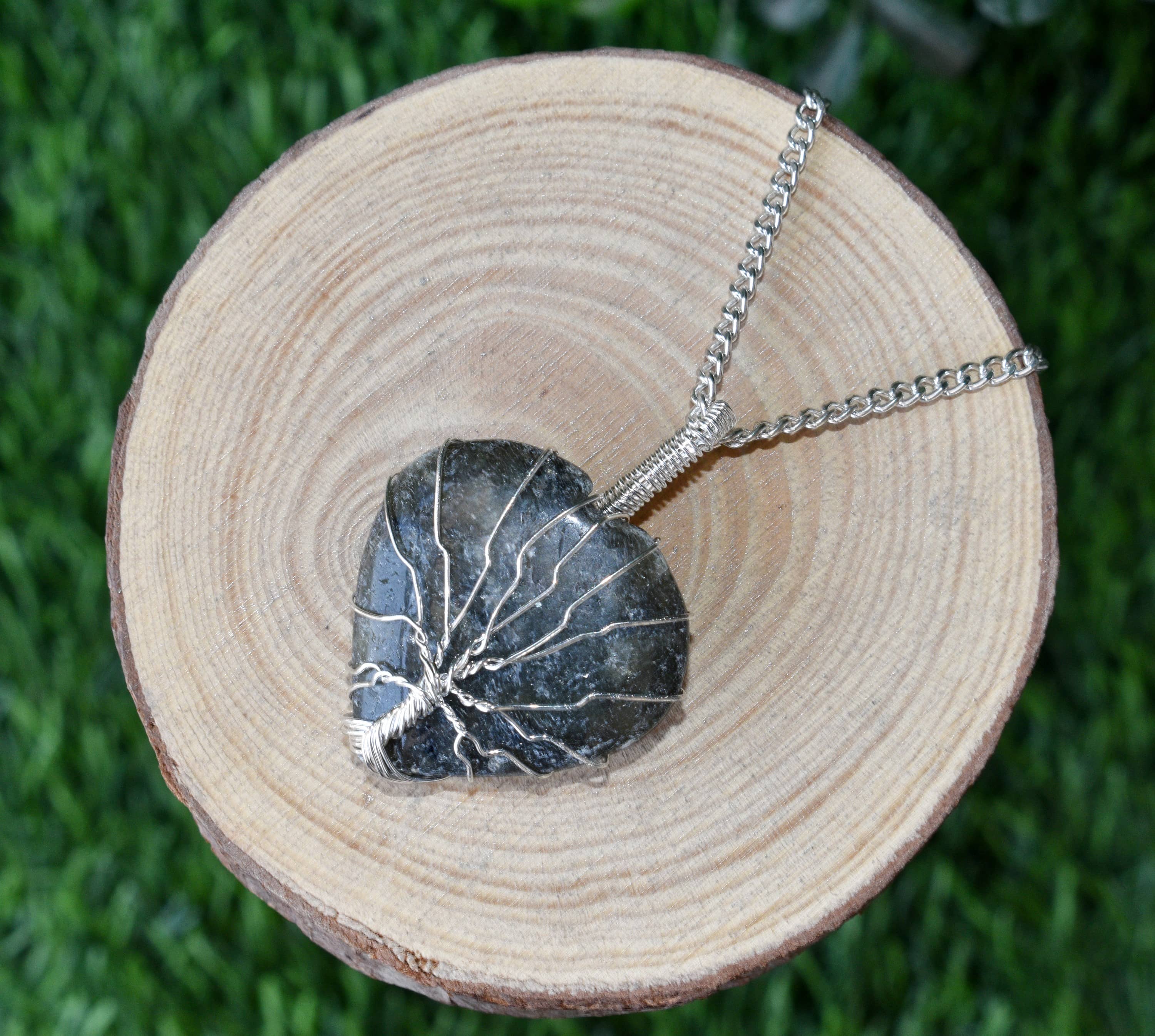 Labradorite Heart Silver Wire Wrapped Pendant, Crystal Heart Gemstone Pendant DestGlow