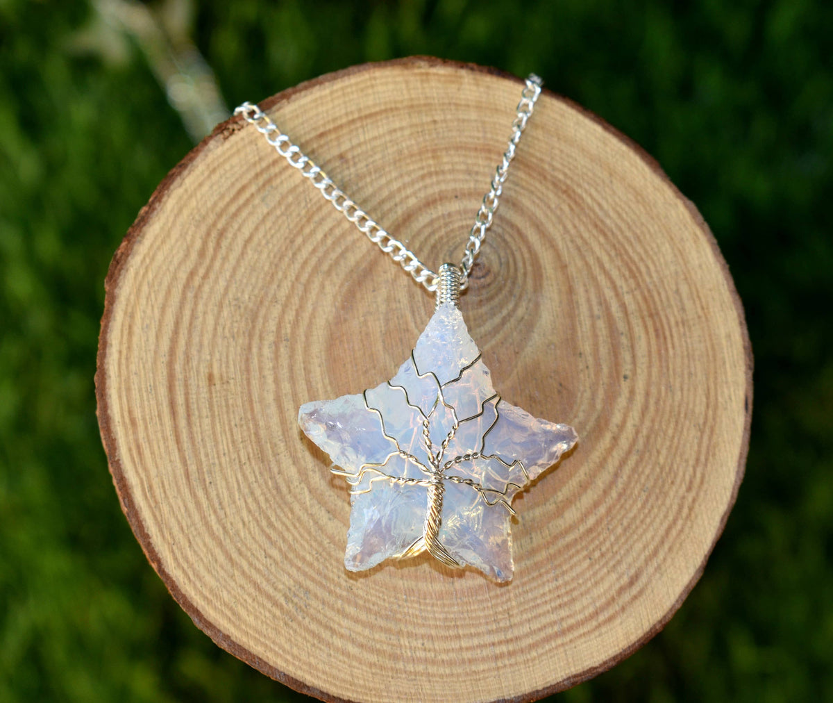 Opal Star Wire Wrapped Pendants, Silver Necklace with Chain DestGlow