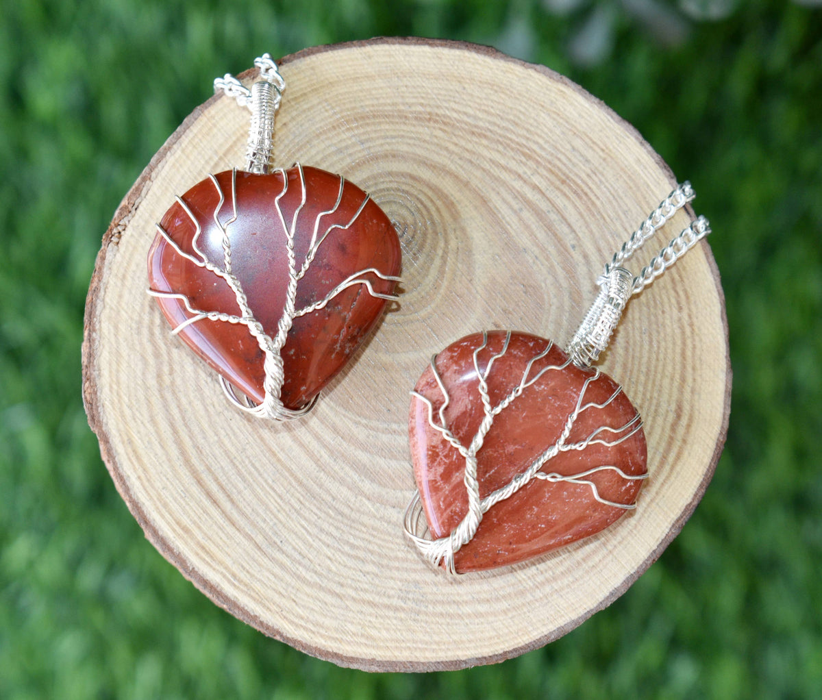 Red Jasper Heart Silver Wire Wrapped Pendant, Crystal Heart Gemstone Pendant DestGlow
