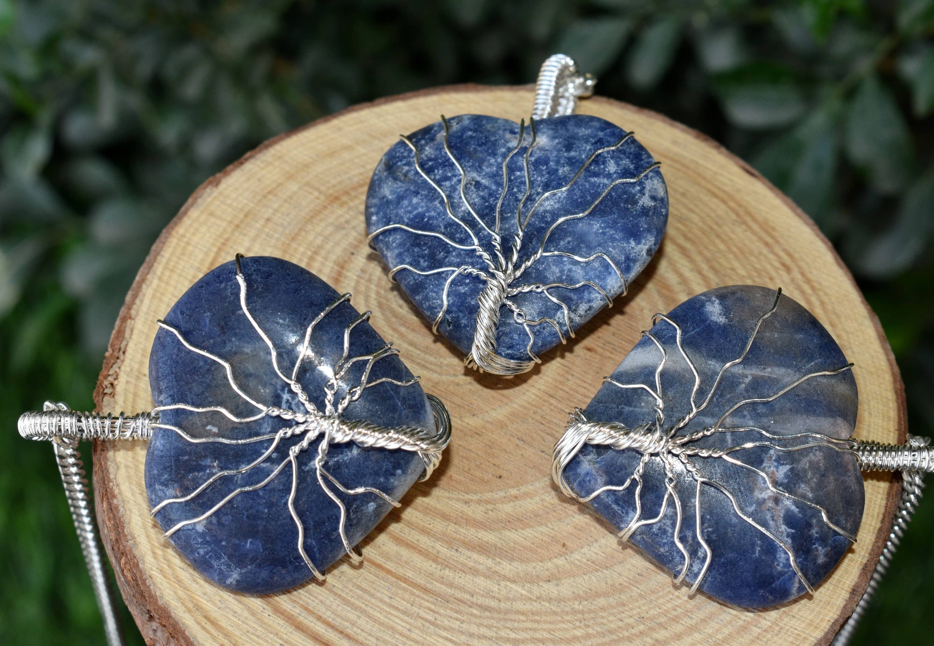 Sodalite Heart Silver Wire Wrapped Pendant, Crystal Heart Gemstone Pendant DestGlow