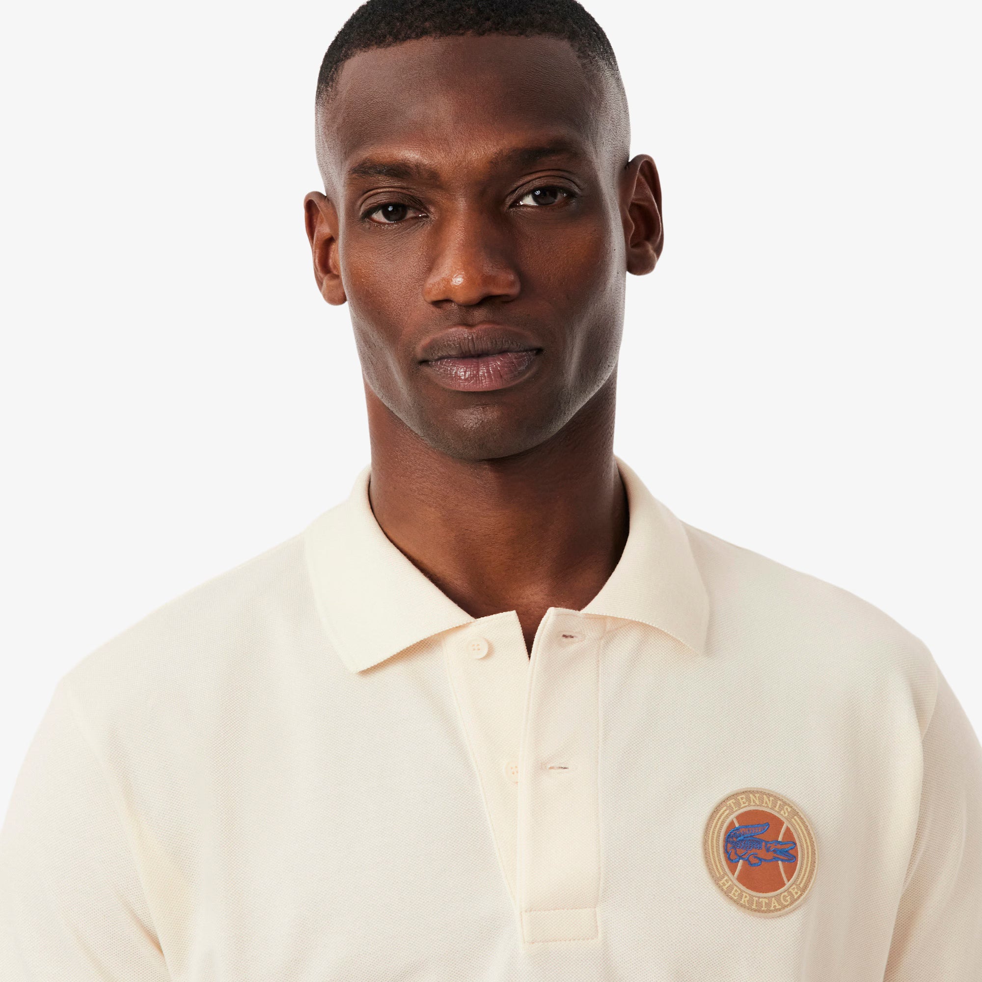 Lacoste Mens Classic Fit Petit Pique Badge Polo - Cream by Denim Exchange
