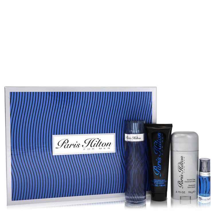 Paris Hilton by Paris Hilton Gift Set -- 3.4 oz Eau De Toilette Spray + 3 oz Body Wash + 2.75 oz Deodorant Stick + .25 Mini EDT Spray for Men