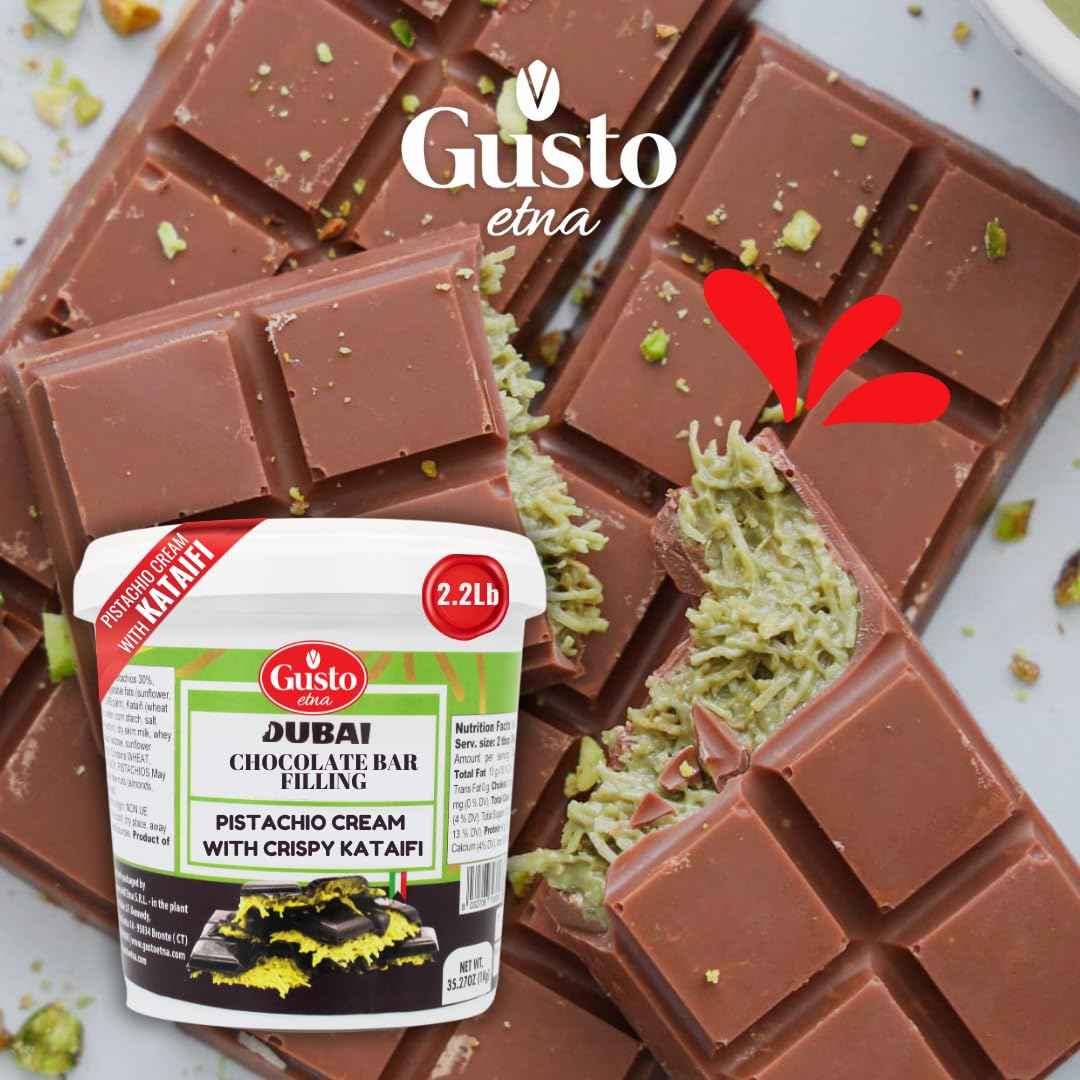 Gusto Etna, Pistachio Chocolate Bar Filling, 30% Pistachio, Pistachio Cream with Crispy Kataifi 2.2 lb (1kg)