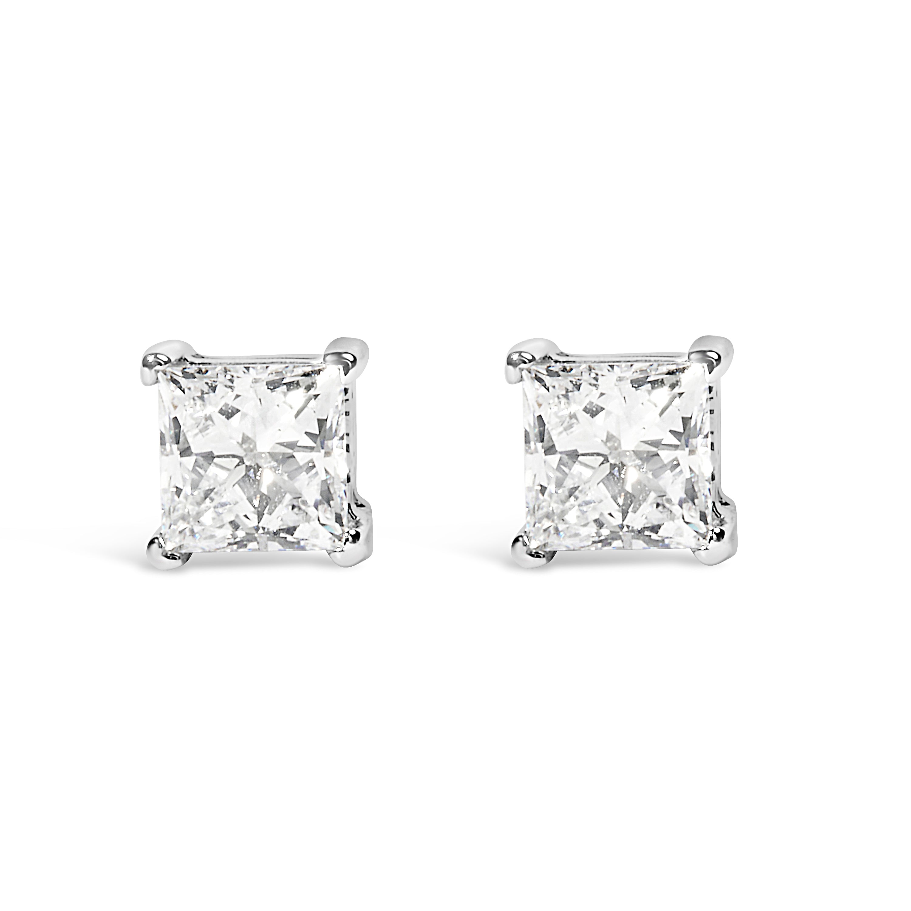 14K White Gold 3/8 Cttw Lab Grown Princess-Cut Diamond 4-Prong Solitaire Stud Earrings (VS1-VS2 Clarity, F-G Color) DestGlow