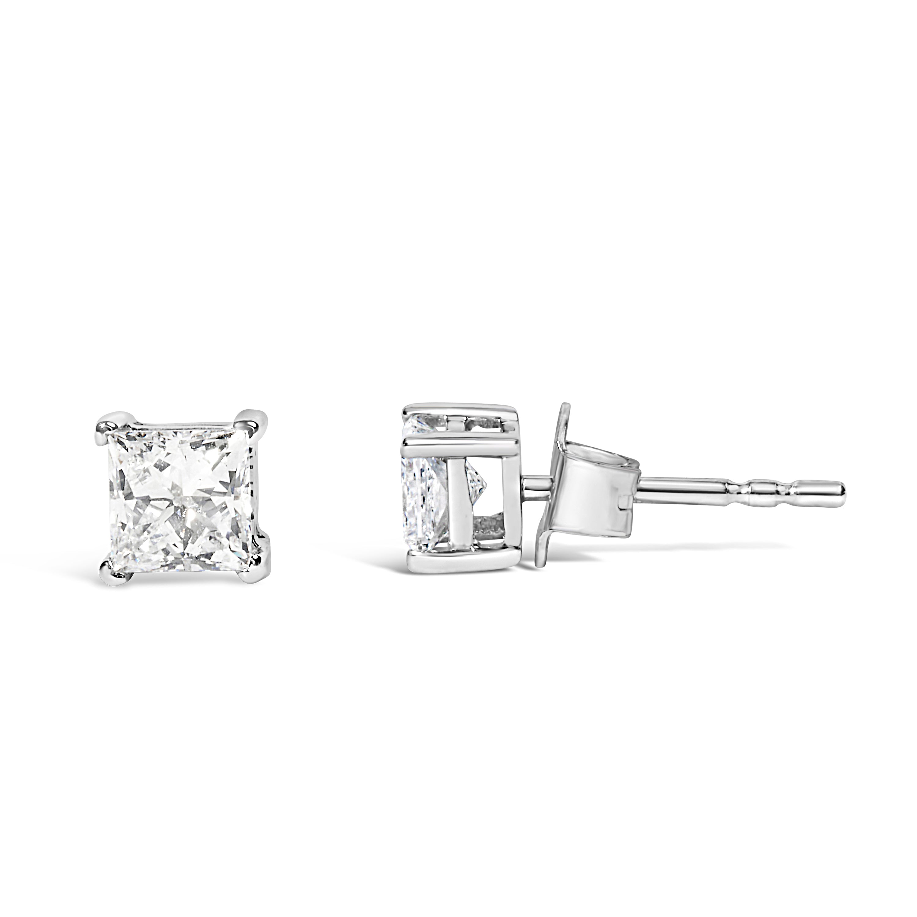 14K White Gold 3/8 Cttw Lab Grown Princess-Cut Diamond 4-Prong Solitaire Stud Earrings (VS1-VS2 Clarity, F-G Color) DestGlow