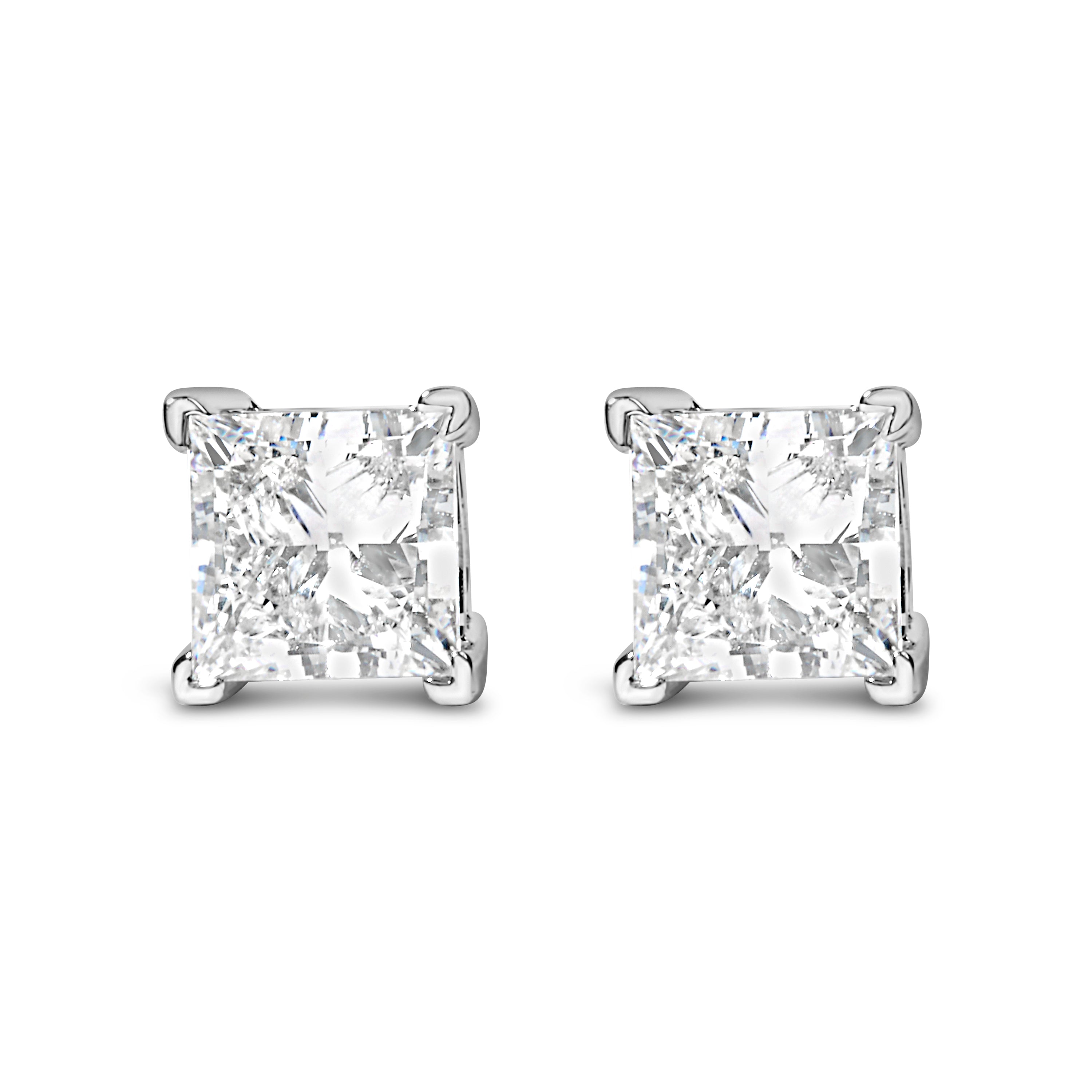 14K White Gold 1.0 Cttw Princess Cut Lab Grown Diamond Solitaire Stud Earrings (F-G Color, VS2-SI1 Clarity) by Bids.com