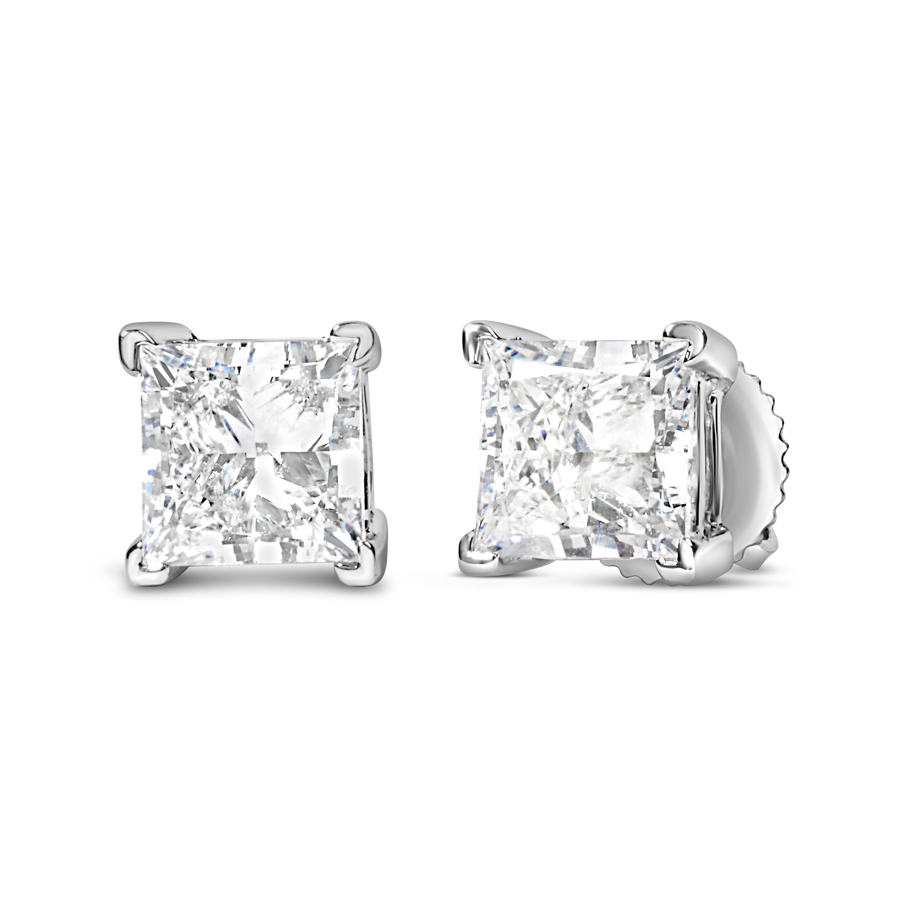 14K White Gold 1.0 Cttw Princess Cut Lab Grown Diamond Solitaire Stud Earrings (F-G Color, VS2-SI1 Clarity) by Bids.com