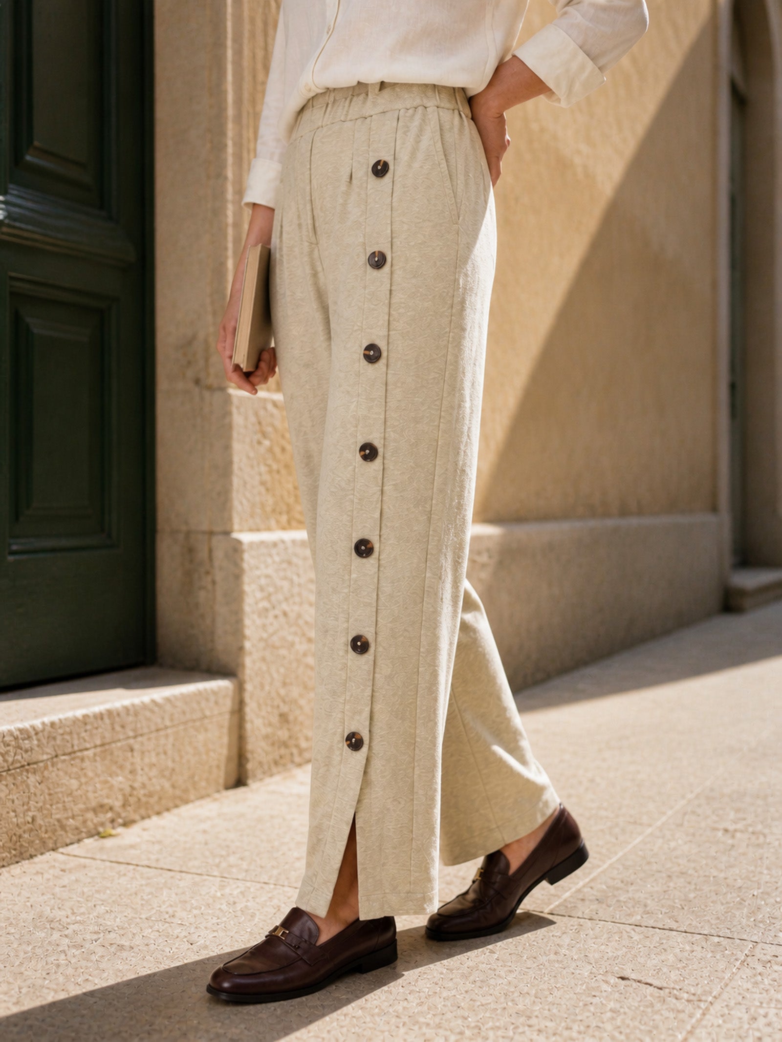 Lyocell Wool Side Button Wide Leg Knit Pants MAREN DestGlow