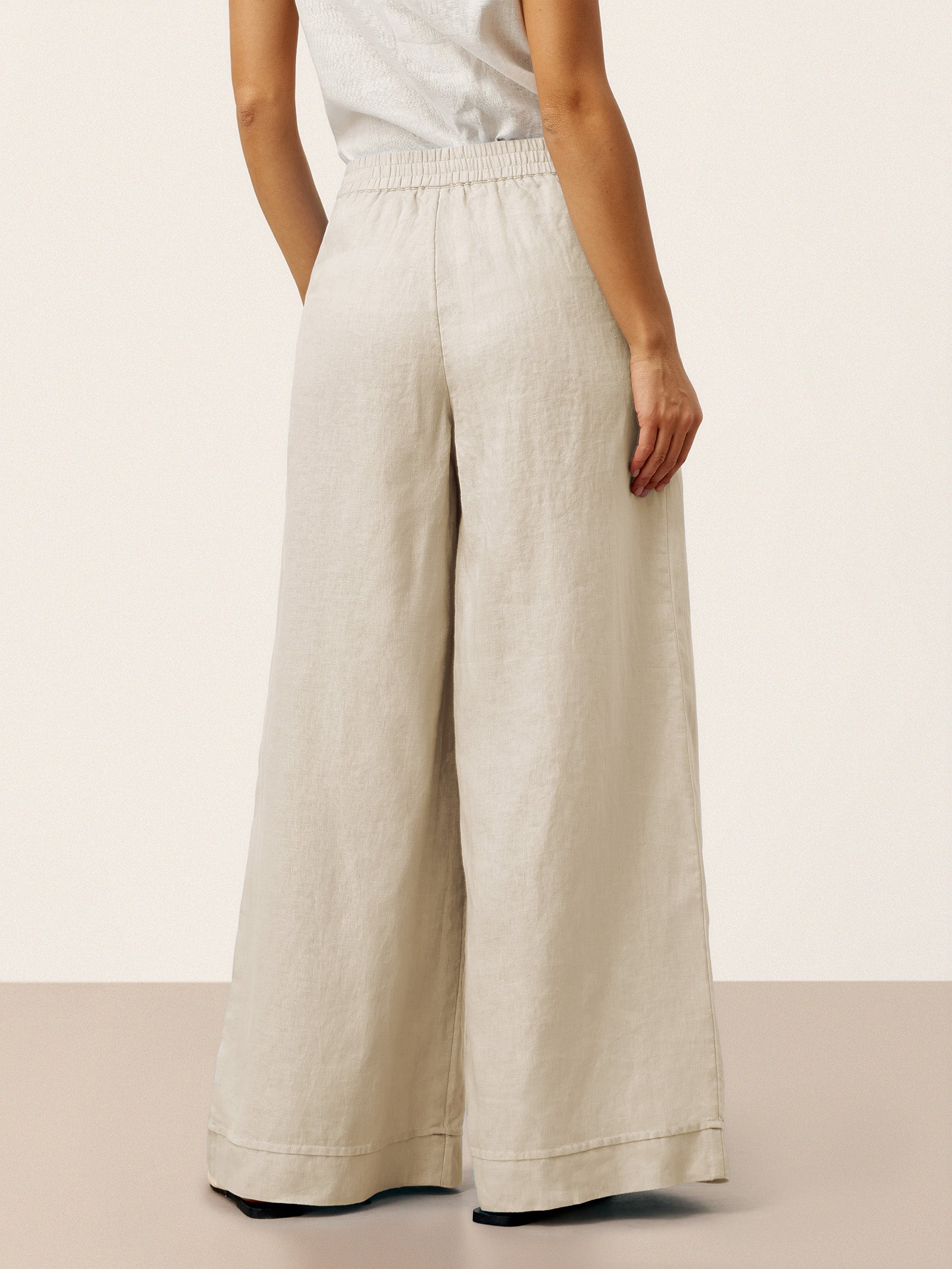 100% Linen Sculpted Pleat Elasticated Back Relaxed Pants VERIDIANA DestGlow