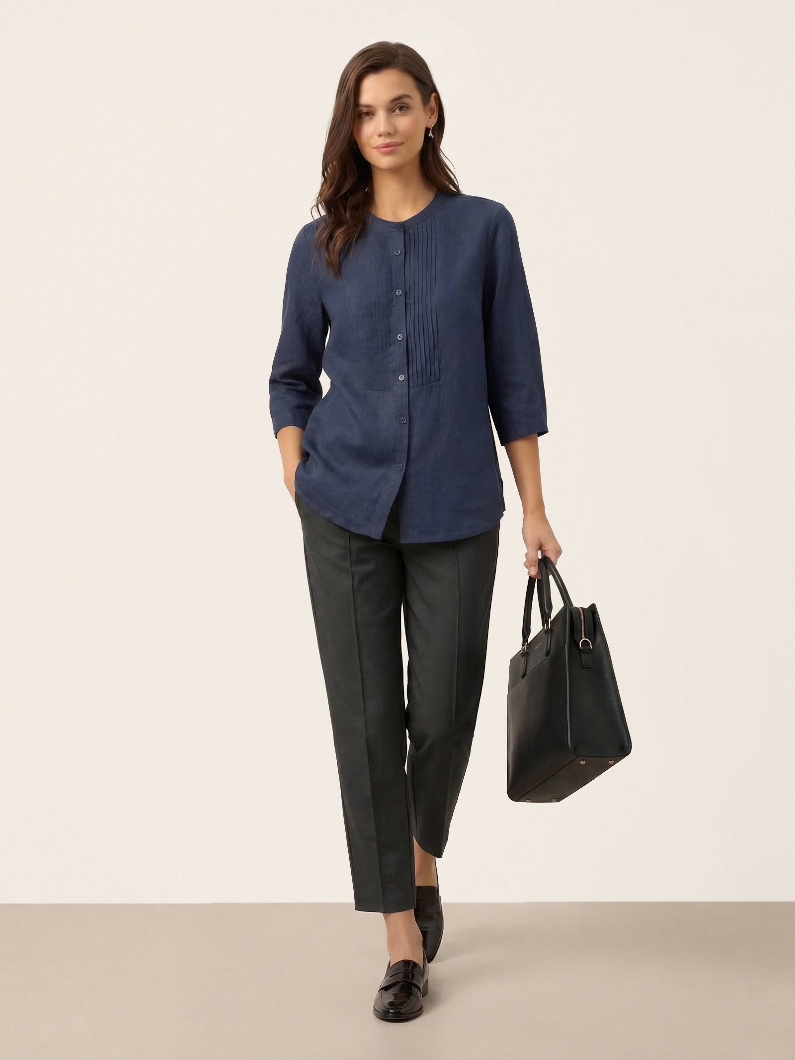 Linen Tailored Straight Cropped Pants LOGAN DestGlow