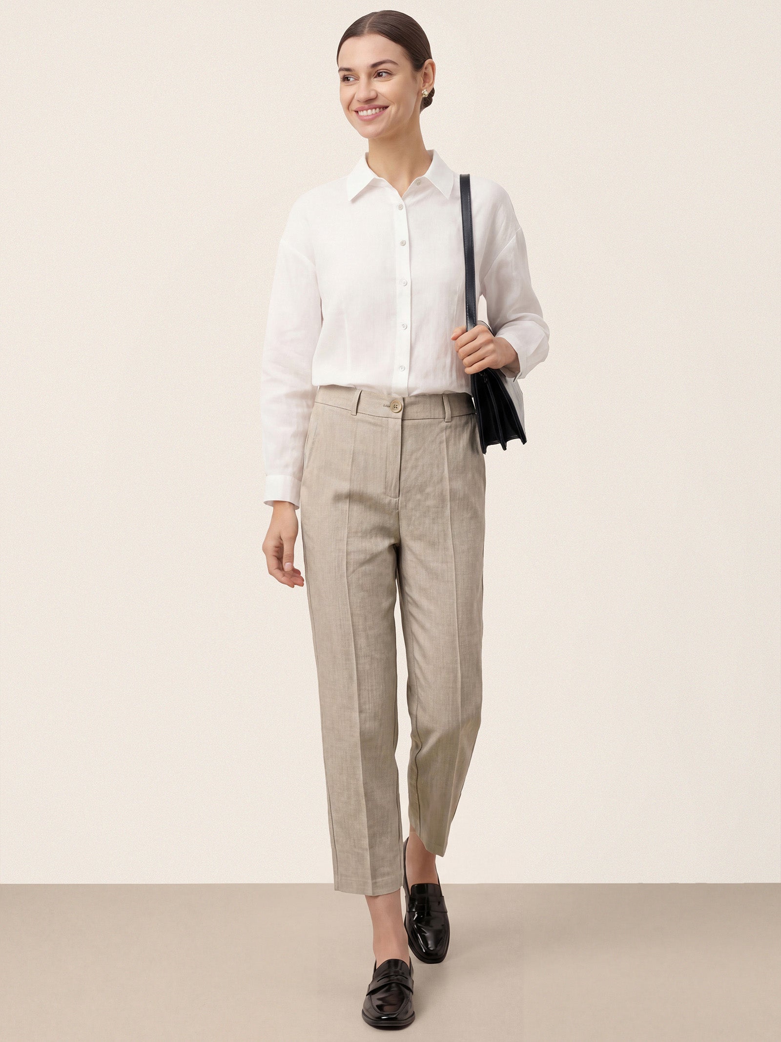 Linen Tailored Straight Cropped Pants LOGAN DestGlow