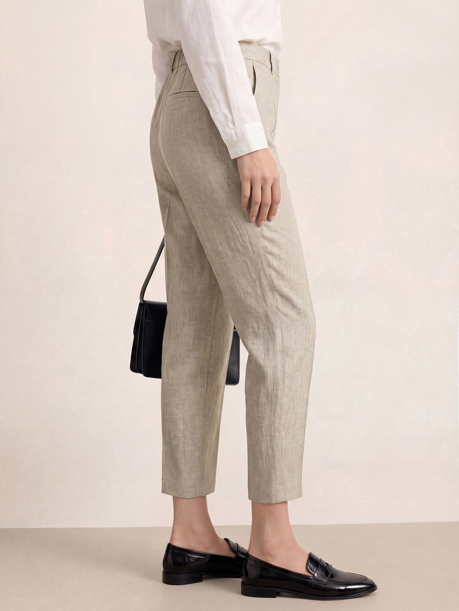 Linen Tailored Straight Cropped Pants LOGAN DestGlow