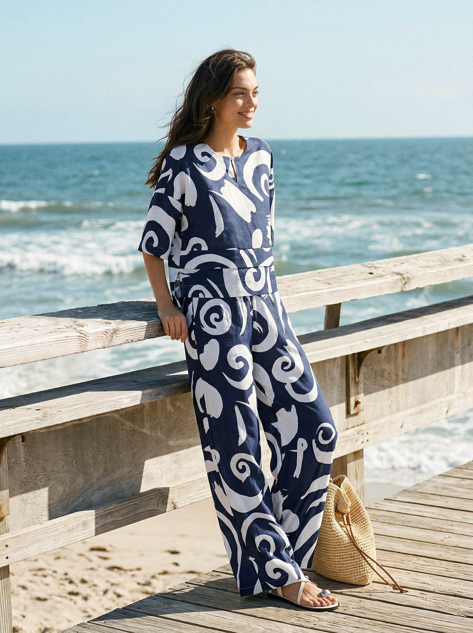 Linen Abstract-Print Straight-Leg Pants ORLA DestGlow