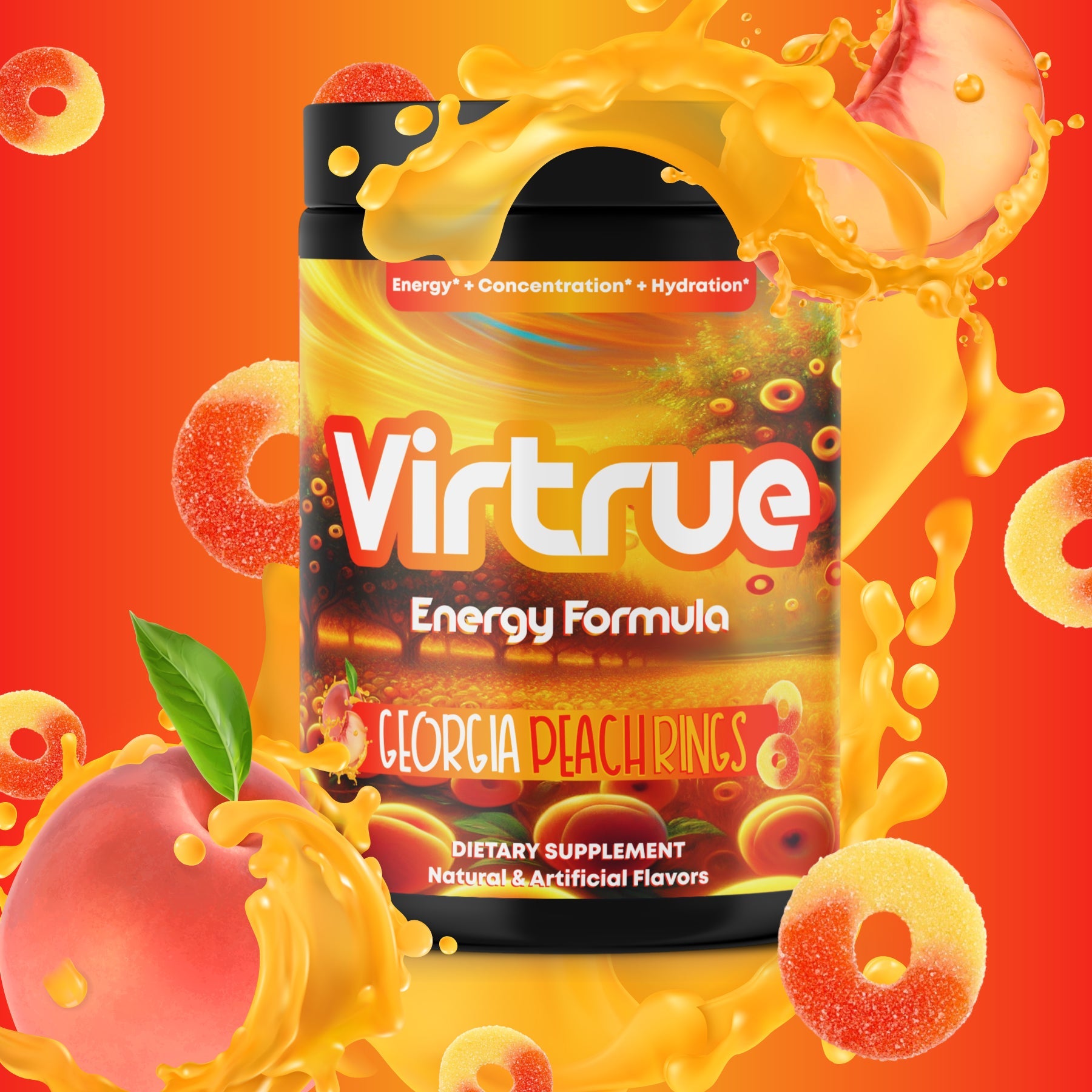 Georgia Peach Rings Pre-Workout Energy Powder + Focus Boost & Hydration | Sugar Free by Virtrue