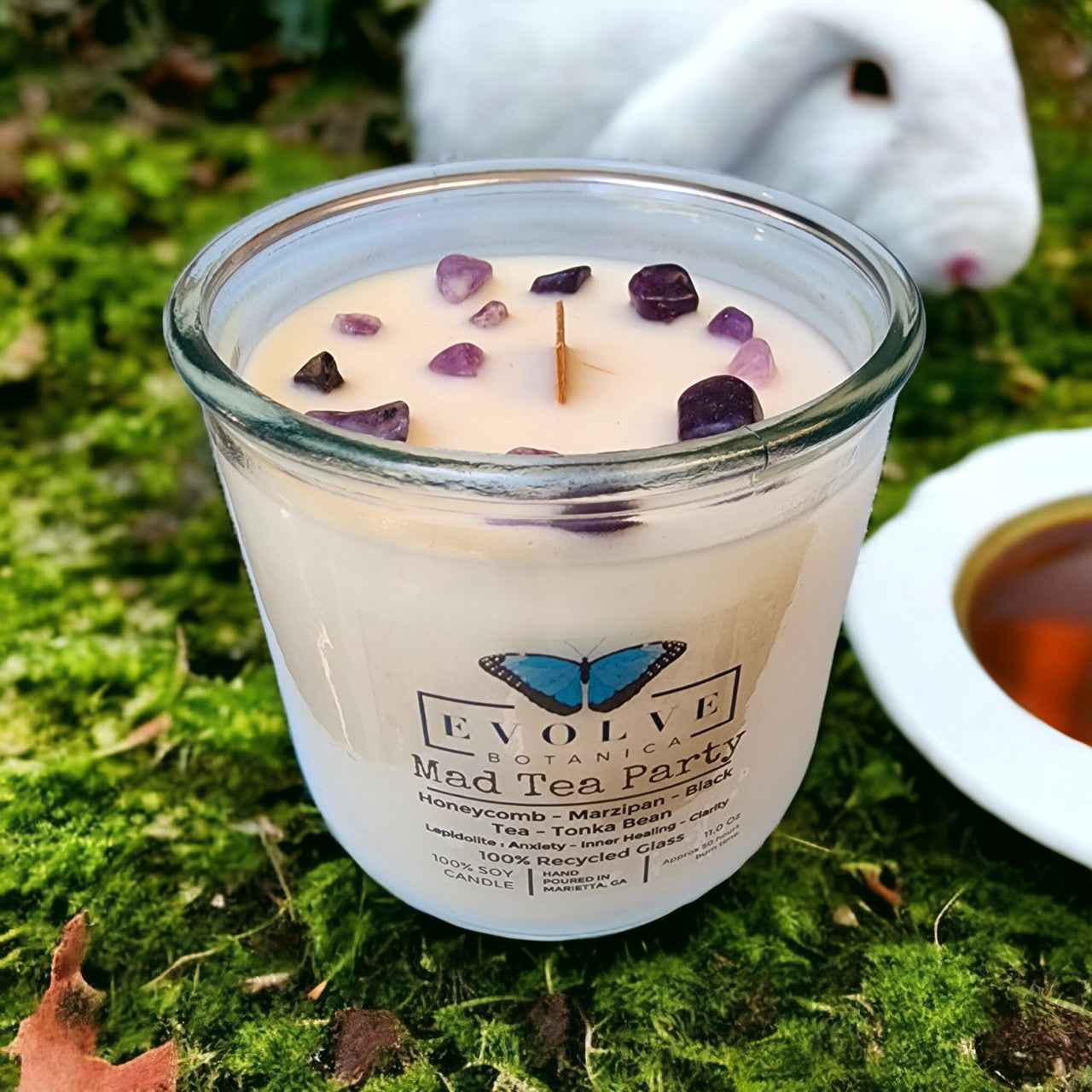Rocks Candle - Mad Tea Party (Wood Wick Lepidolite Gemstone Soy Candle)