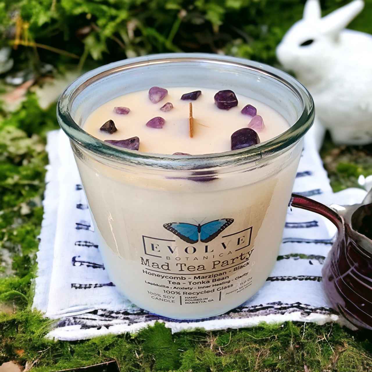 Rocks Candle - Mad Tea Party (Wood Wick Lepidolite Gemstone Soy Candle)