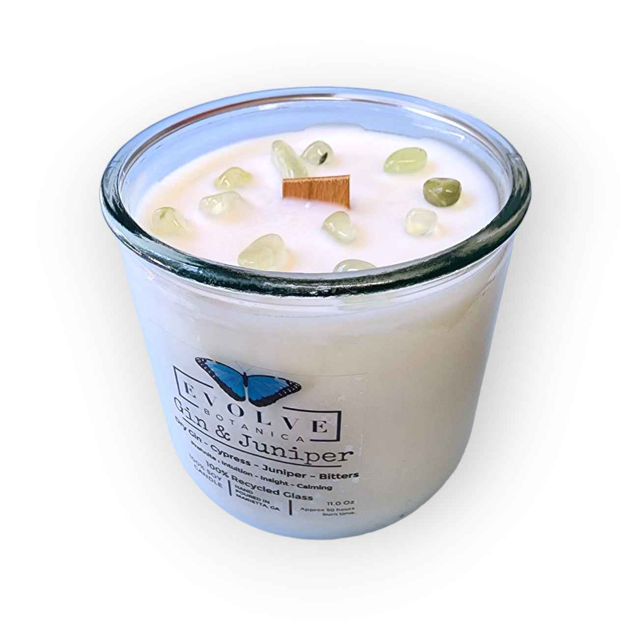 Rocks Candle - Gin & Juniper (Wood Wick Prehnite Gemstone Soy Candle)