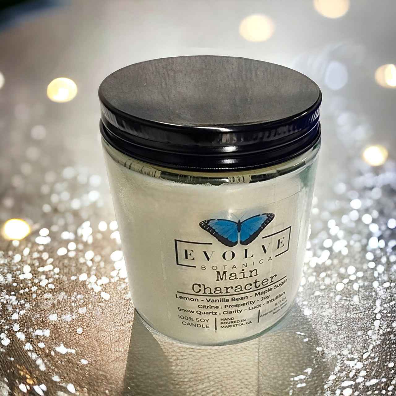 Classic 9oz Jam Jar Crystal Soy Candle - Main Character (Citrine & Snow Quartz)