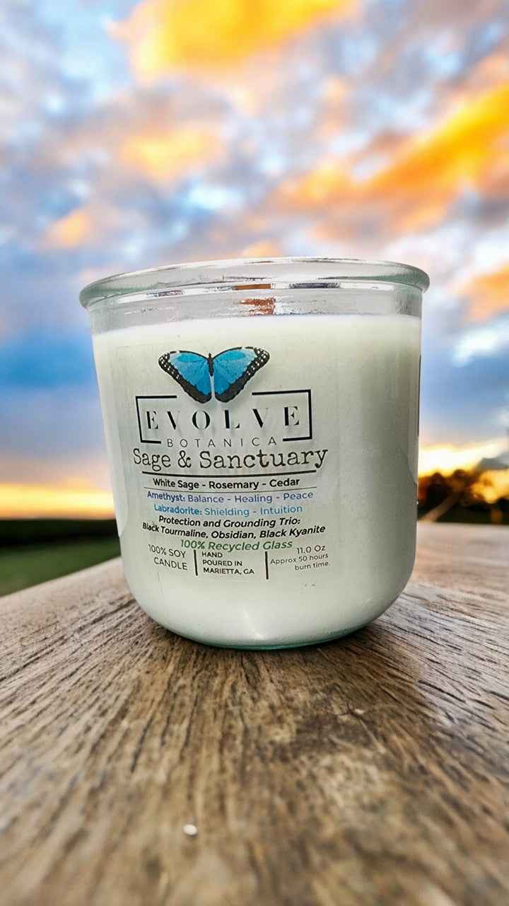 Rocks Candle - Sage & Sanctuary (Black Kyanite, Black Tourmaline, Obsidian, Amethyst, Labradorite)