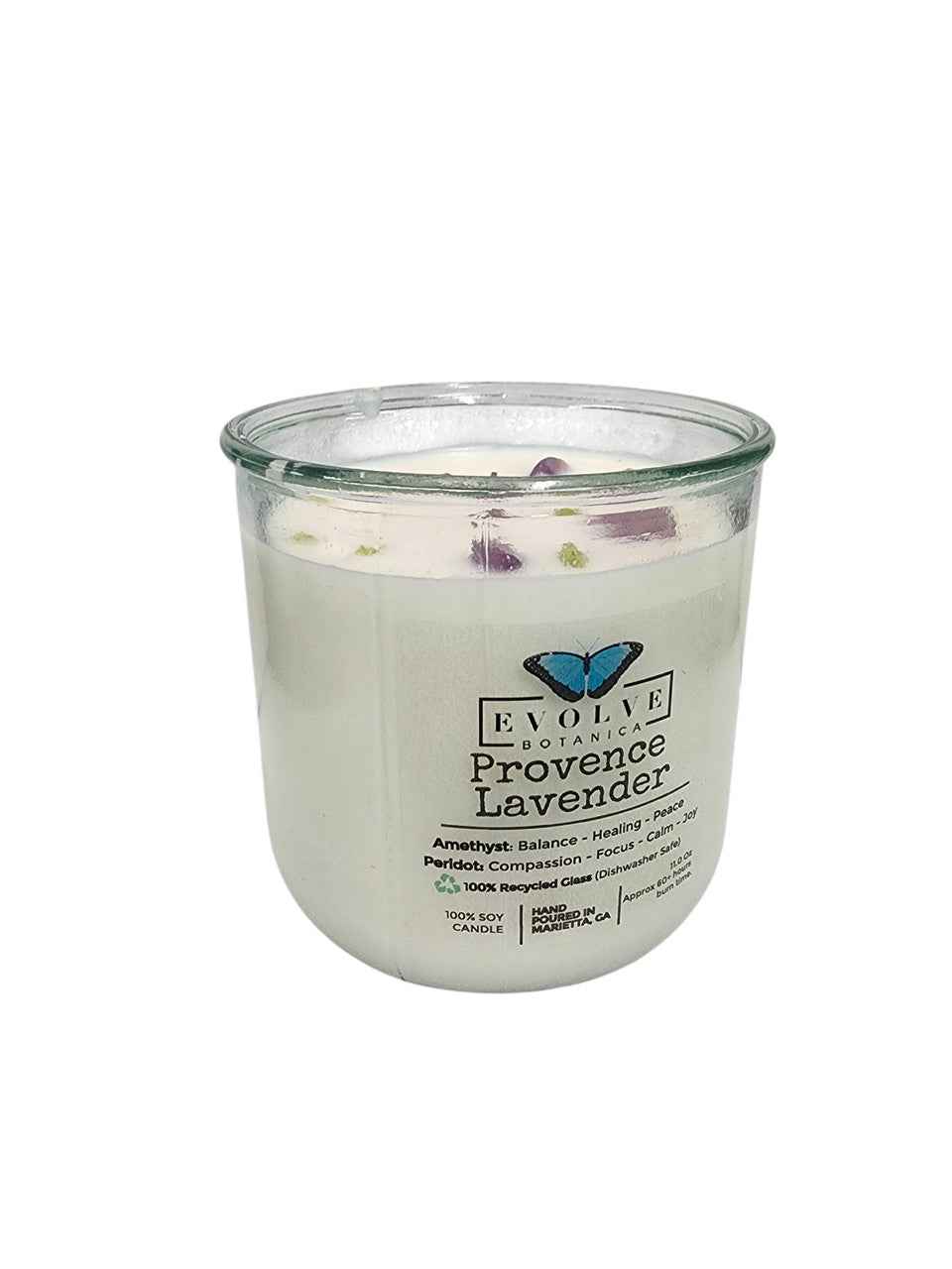 Rocks Candle - Provence Lavender (Wood Wick, Amethyst & Peridot Gemstone Soy Candle)