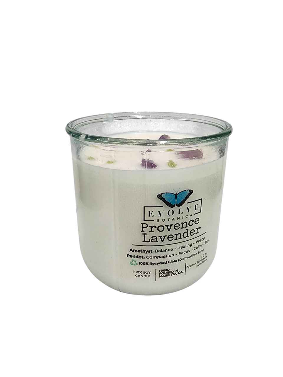 Rocks Candle - Provence Lavender (Wood Wick, Amethyst & Peridot Gemstone Soy Candle)