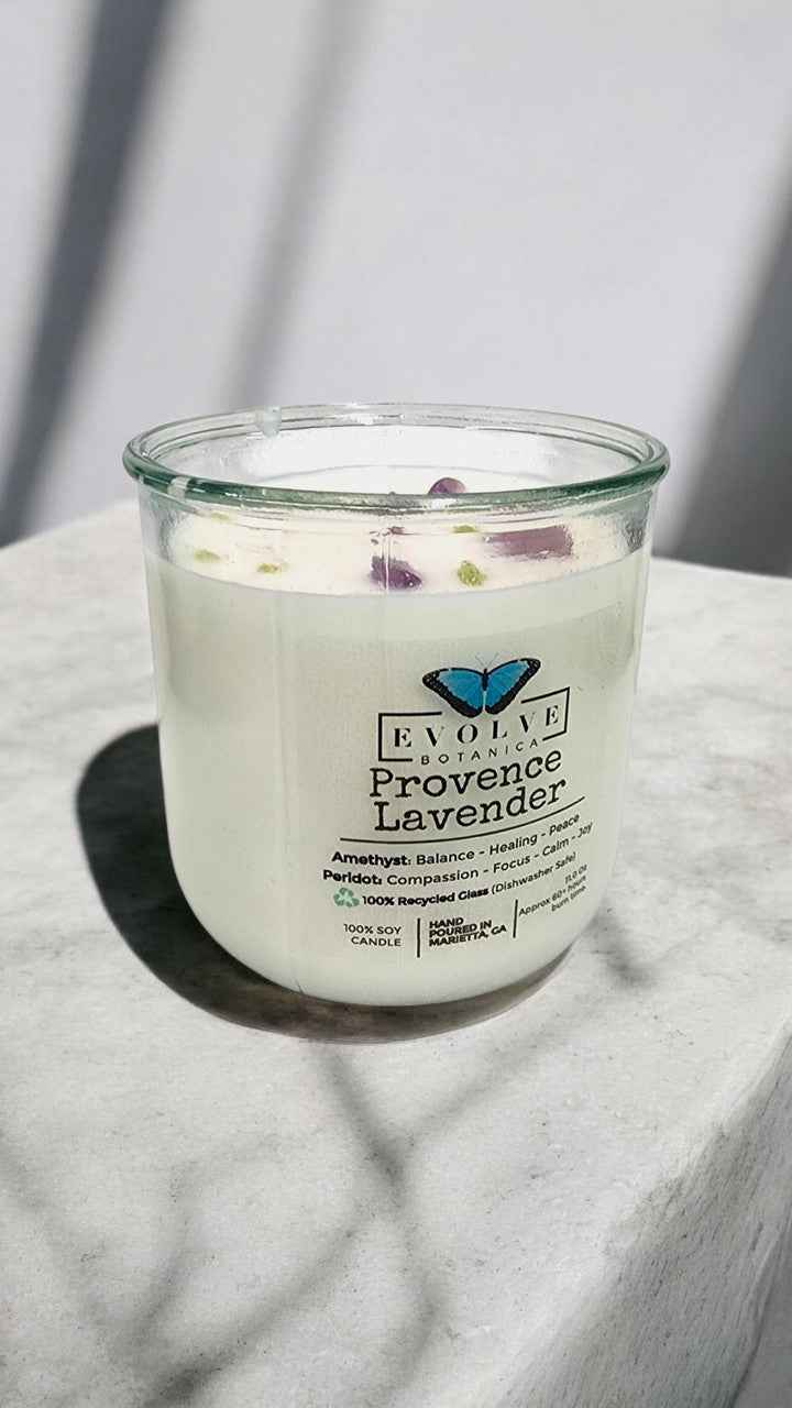 Rocks Candle - Provence Lavender (Wood Wick, Amethyst & Peridot Gemstone Soy Candle)