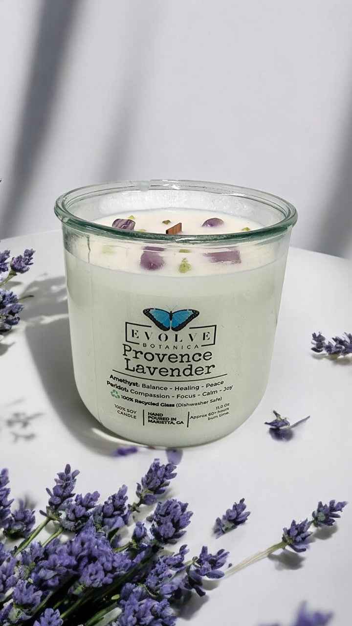 Rocks Candle - Provence Lavender (Wood Wick, Amethyst & Peridot Gemstone Soy Candle)