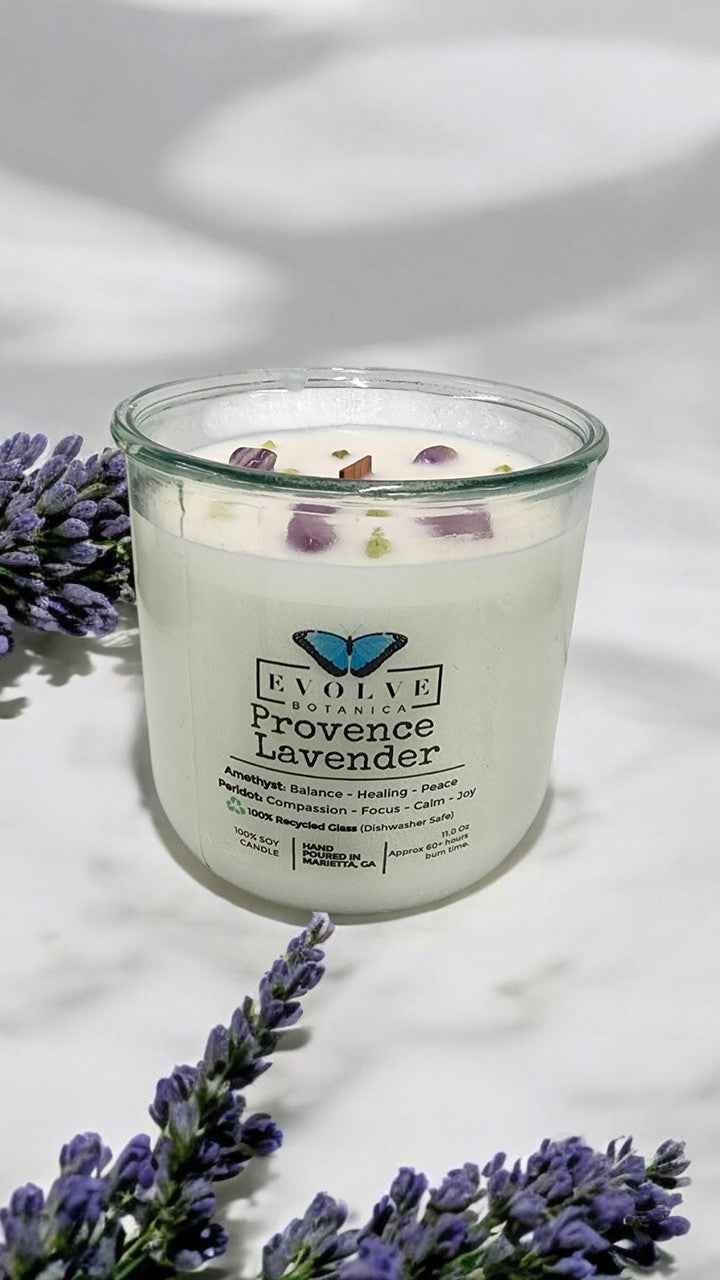 Rocks Candle - Provence Lavender (Wood Wick, Amethyst & Peridot Gemstone Soy Candle)