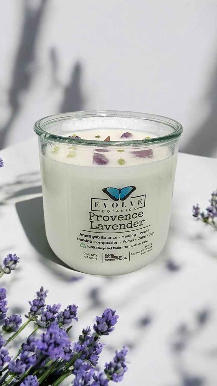 Rocks Candle - Provence Lavender (Wood Wick, Amethyst & Peridot Gemstone Soy Candle)