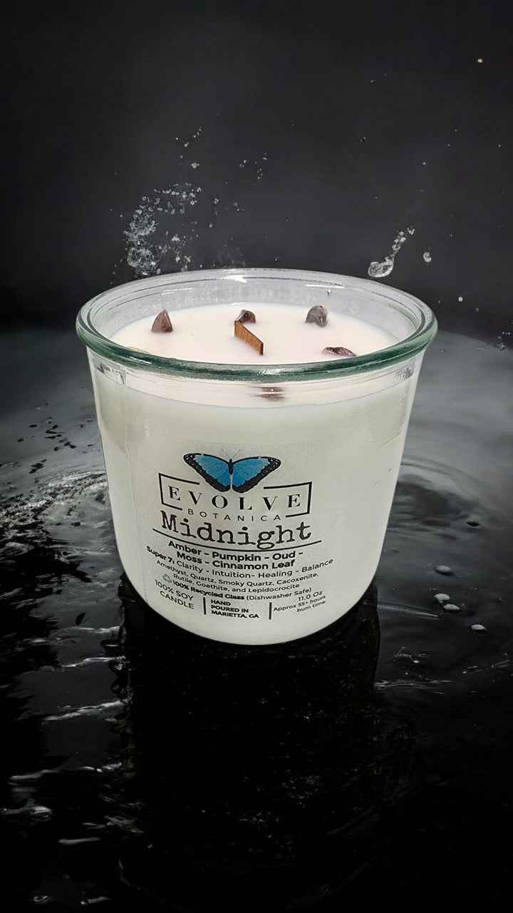 Rocks Candle - Midnight (Wood Wick, Super Seven Gemstone Soy Candle)