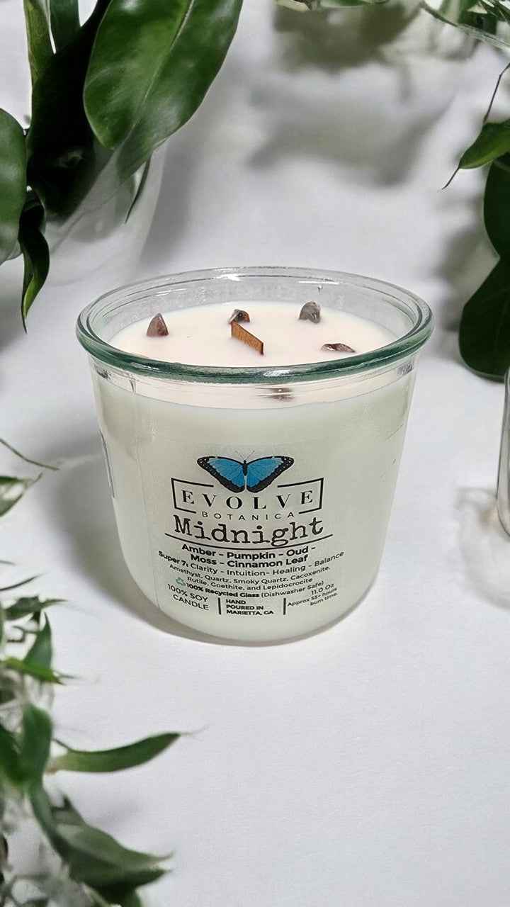 Rocks Candle - Midnight (Wood Wick, Super Seven Gemstone Soy Candle)