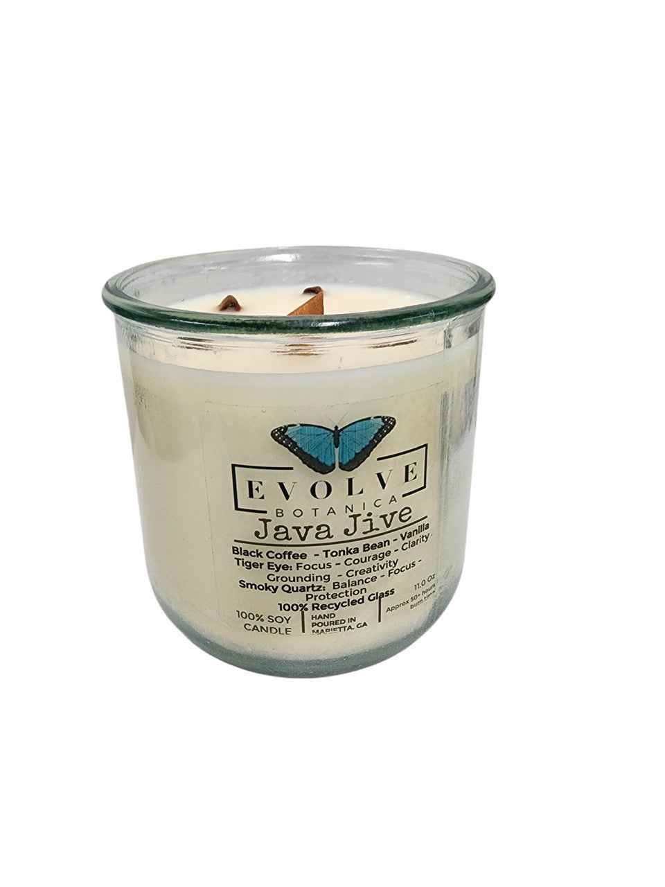 Rocks Candle - Java Jive (Wood Wick Tiger Eye & Smoky Quartz Gemstone Soy Candle)
