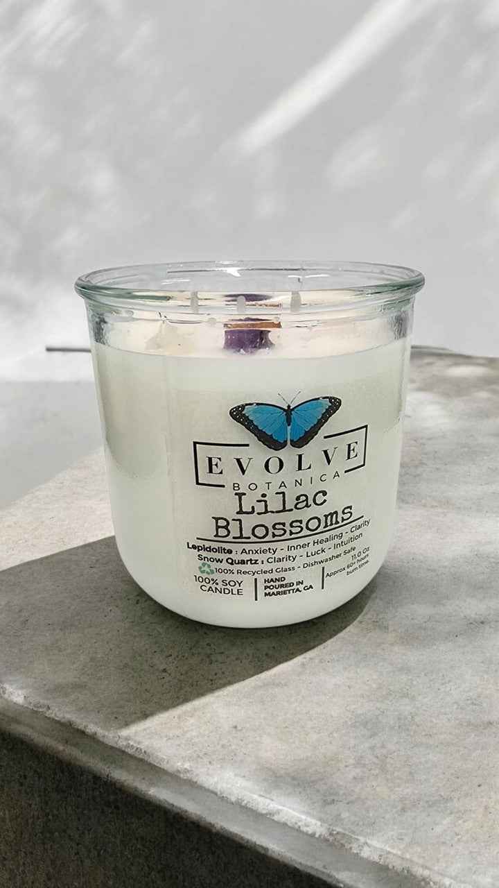 Rocks Candle - Lilac Blossoms (Wood Wick, Lepidolite Gemstone Soy Candle)