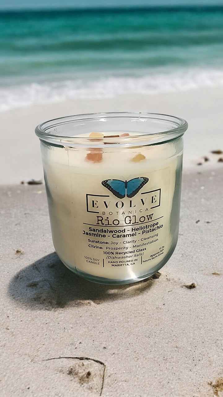 Rocks Candle - Rio Glow (Wood Wick Sunstone & Citrine Gemstone Soy Candle)