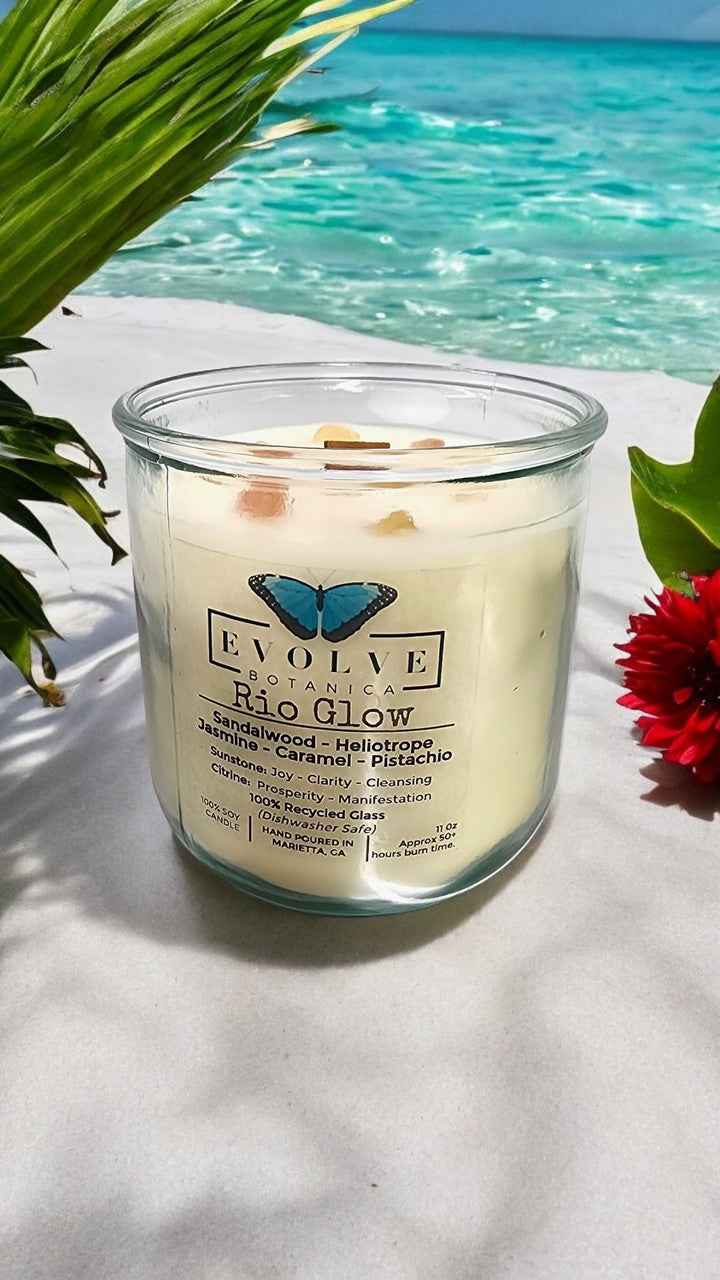 Rocks Candle - Rio Glow (Wood Wick Sunstone & Citrine Gemstone Soy Candle)