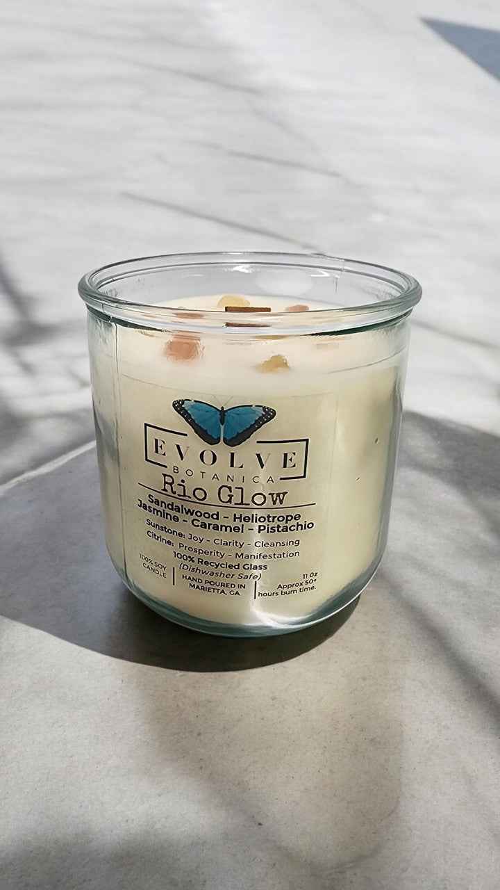 Rocks Candle - Rio Glow (Wood Wick Sunstone & Citrine Gemstone Soy Candle)