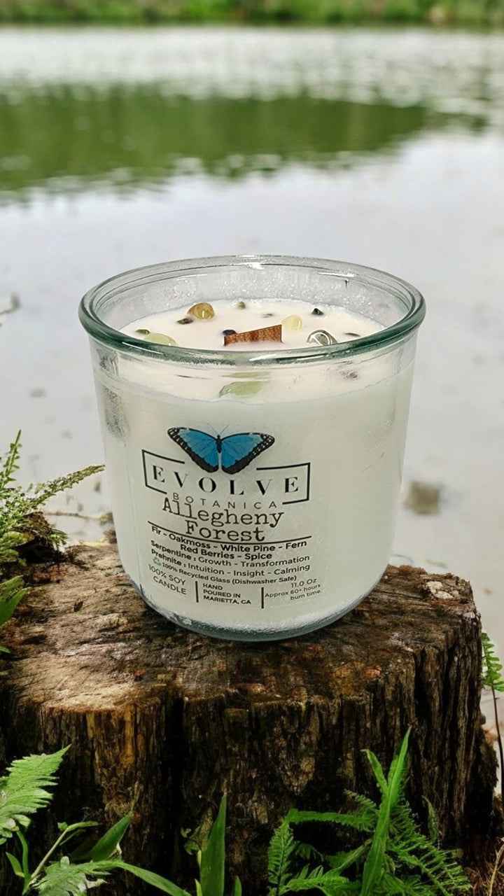 Rocks Candle - Allegheny Forest (Wood Wick Serpentine & Prehnite Gemstone Soy Candle)