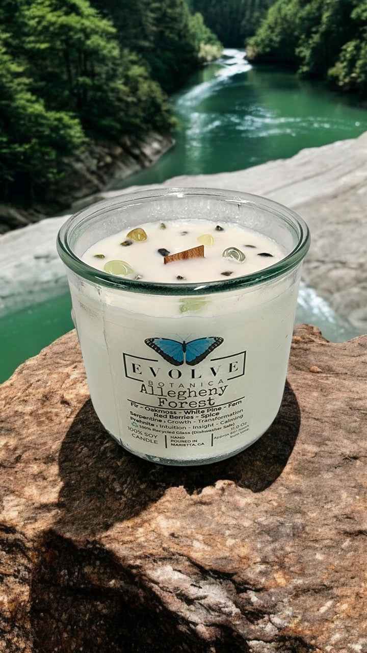 Rocks Candle - Allegheny Forest (Wood Wick Serpentine & Prehnite Gemstone Soy Candle)