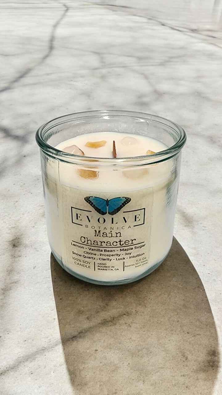 Rocks Candle - Main Character (Wood Wick Citrine & Snow Quartz Gemstone Soy Candle)