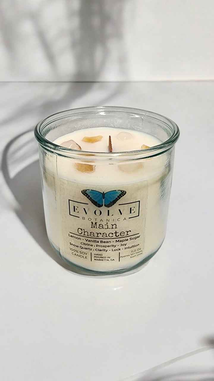 Rocks Candle - Main Character (Wood Wick Citrine & Snow Quartz Gemstone Soy Candle)