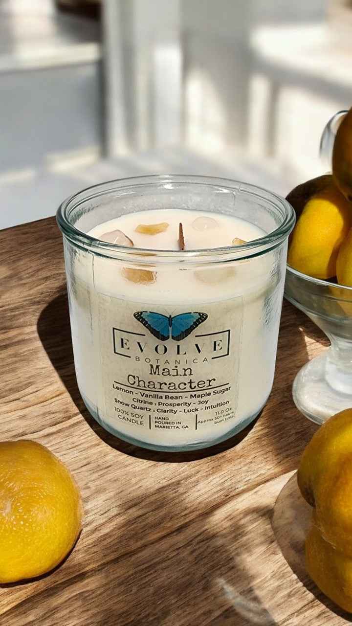 Rocks Candle - Main Character (Wood Wick Citrine & Snow Quartz Gemstone Soy Candle)
