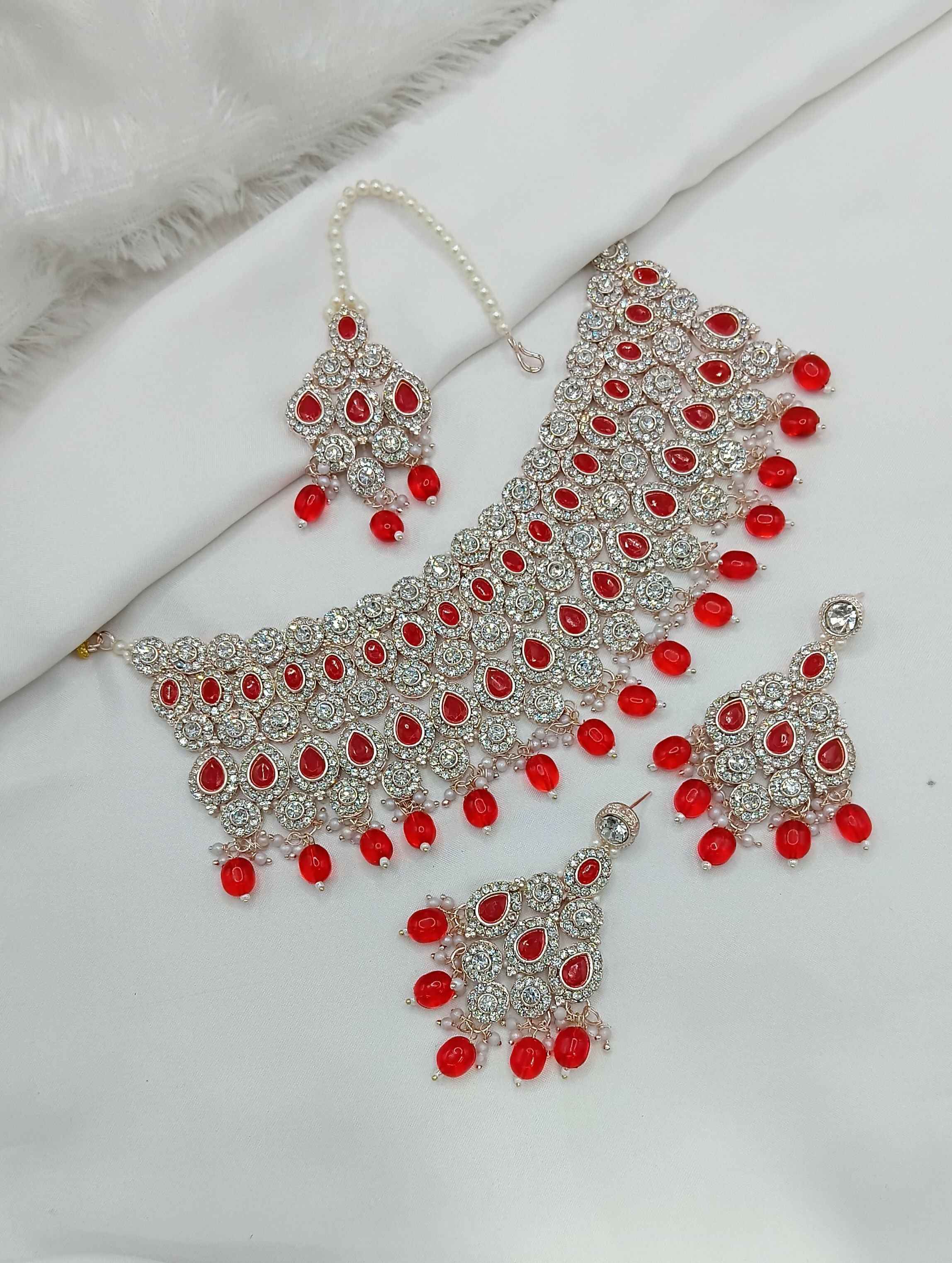 Joban Fashion Red Stone Work Necklace Set
