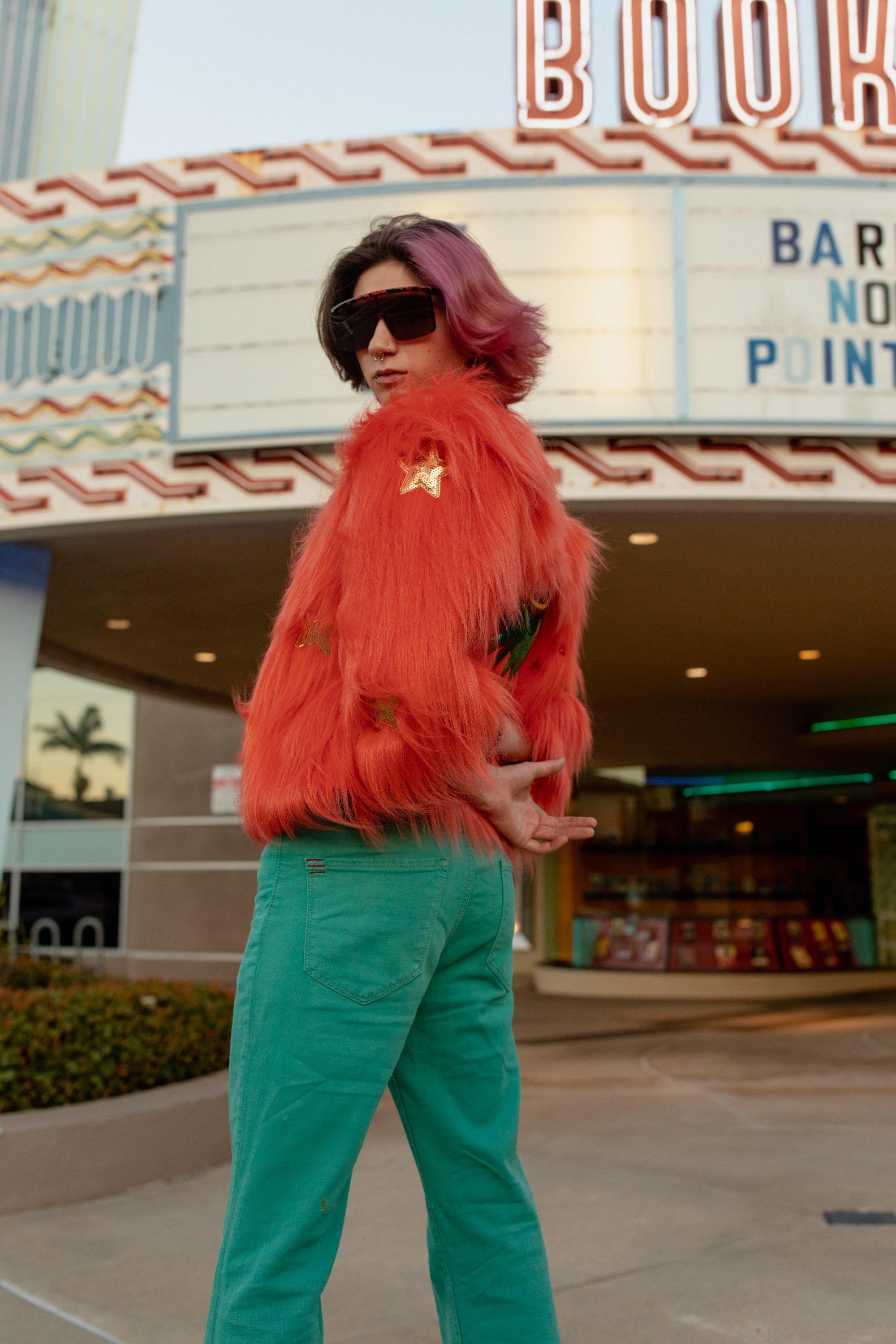 Planet Queen Orange Faux Fur Jacket by Jennafer Grace