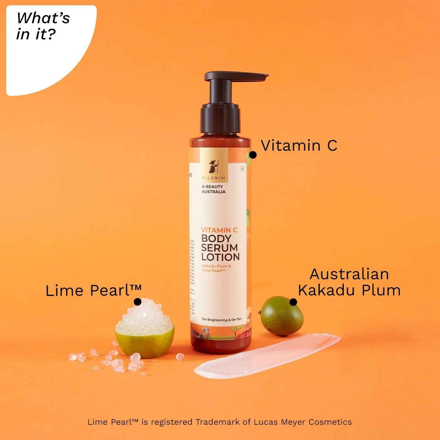 Pilgrim Australian Vitamin C Body Serum Lotion with Kakadu Plum & Lime Pearl, Fades Dark Spots & Evens Skin Tone For Brightening & Detan
