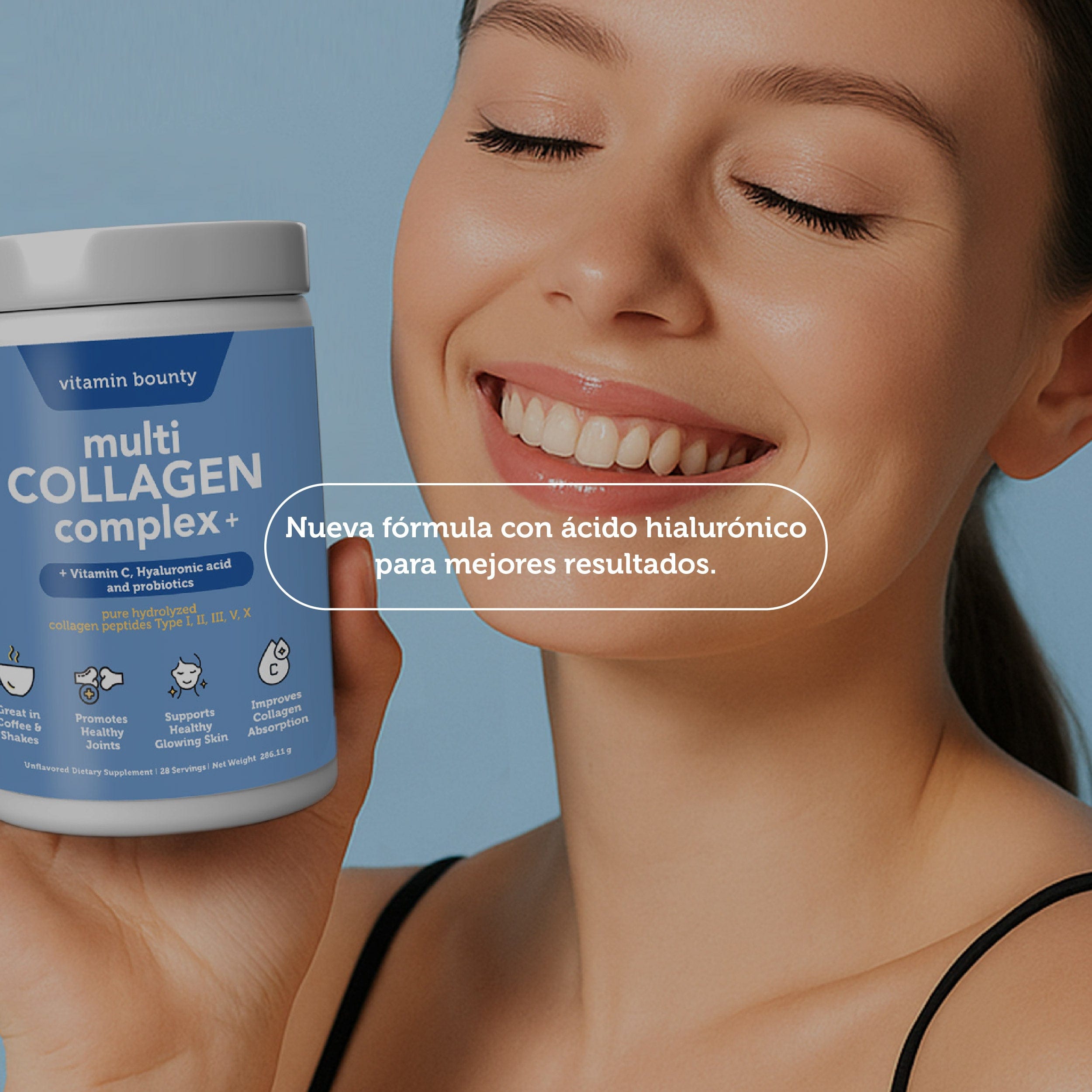 Colágeno Hidrolizado 5 en 1 con Ácido Hialurónico, Vitamina C y Probióticos by Vitamin Bounty