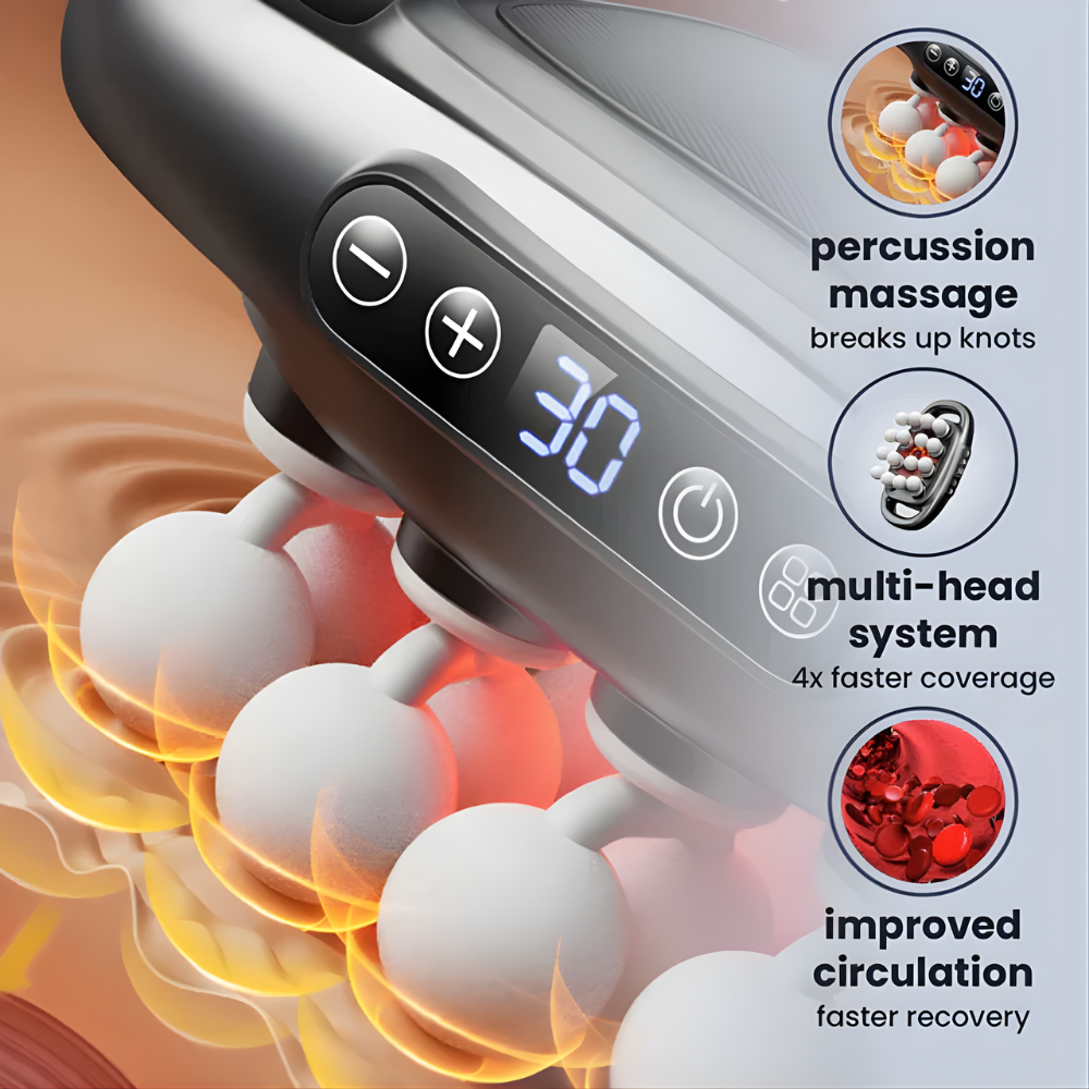 PowerRelief™ Deep Tissue Massage Gun – Percussion & Heat Therapy Device