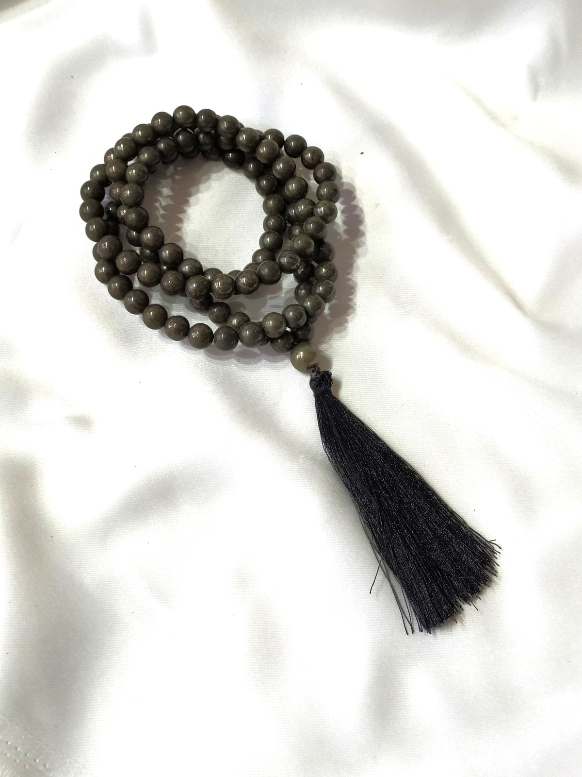 Pyrite Gemstone Mala, 108 Prayer Bead Mala. DestGlow