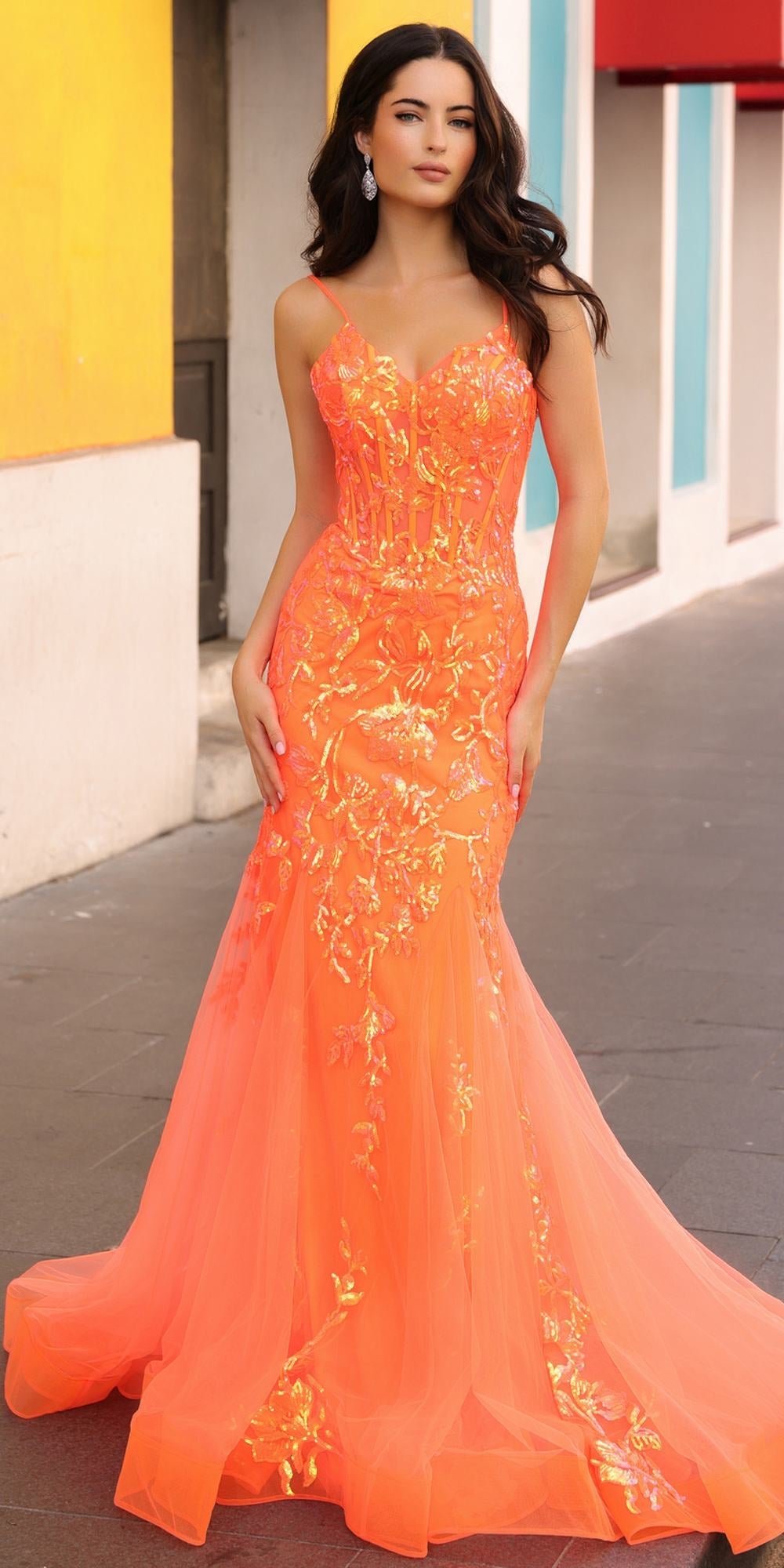 Nox Anabel Q1390 Long Fitted Sequin Applique Trumpet Skirt Gown by DiscountDressShop